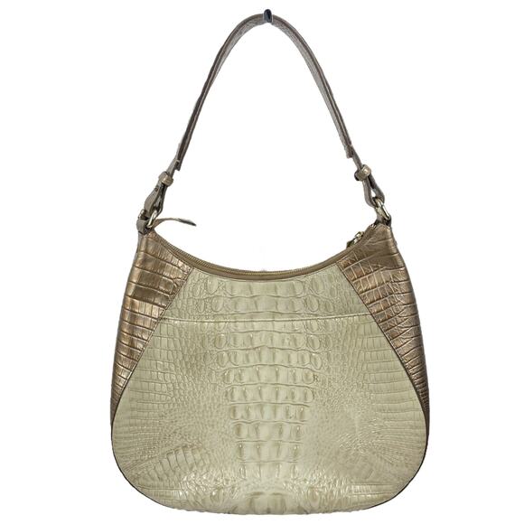 Brahmin Amira Hobo Shoulder Bag Leather Croc Embossed Champagne Koubba - Picture 5 of 12